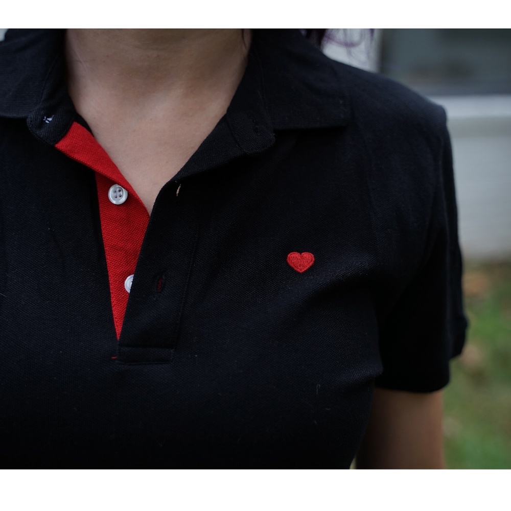 Moschino Black Polo Shirt With Red Details Heart